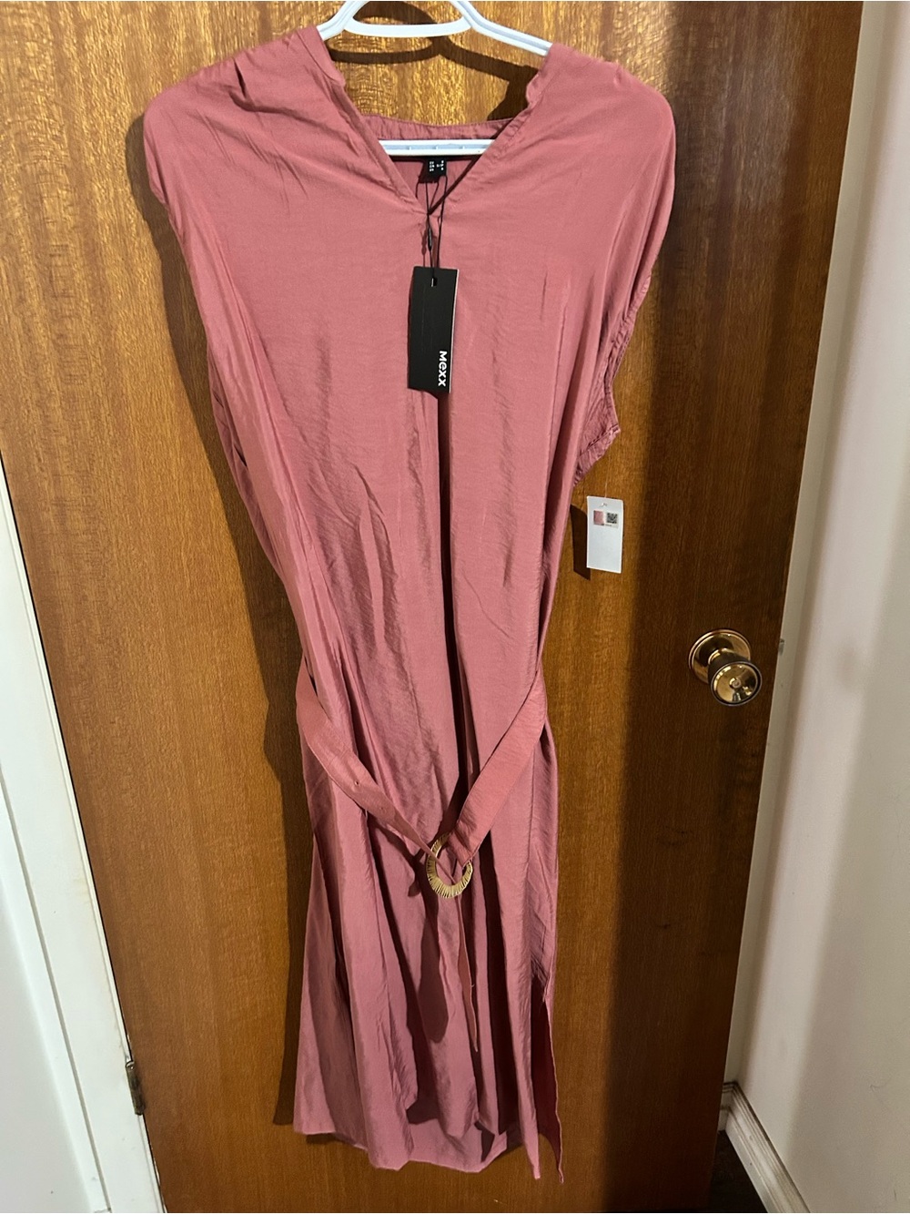 Mexx Mauve Pink Hooded Midi Dress with Belt